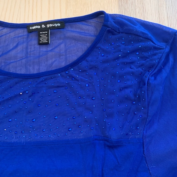 Cable & Gauge Women's Blue Mesh Jewel Short Sleeve Shirt (Medium) - Picture 2 of 9
